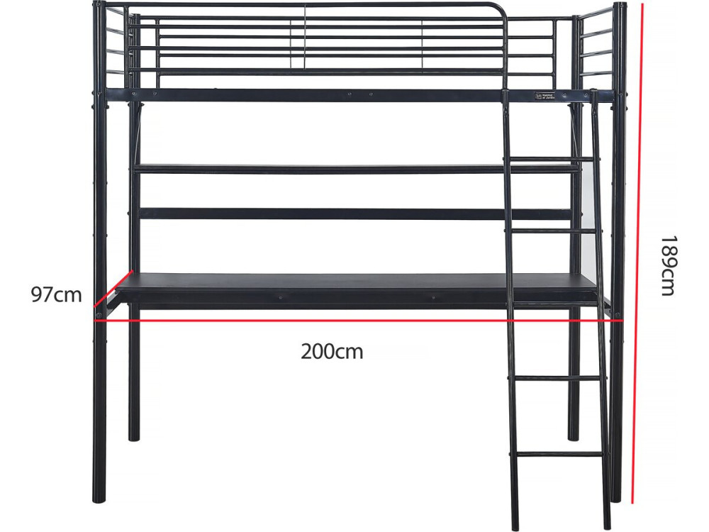 Alona loft bed with desk - 90 x 190 cm - Black