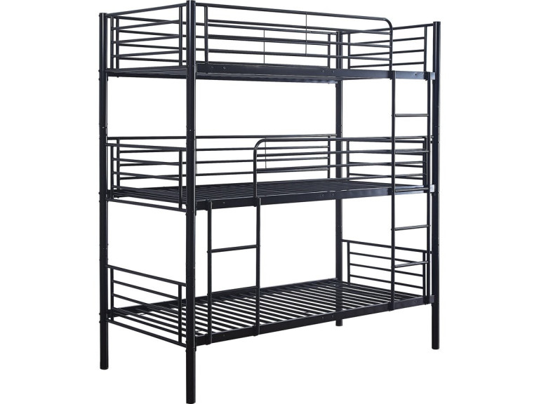 HAVIN Triple Metal Bunk Bed - 90 x 190 cm - Black