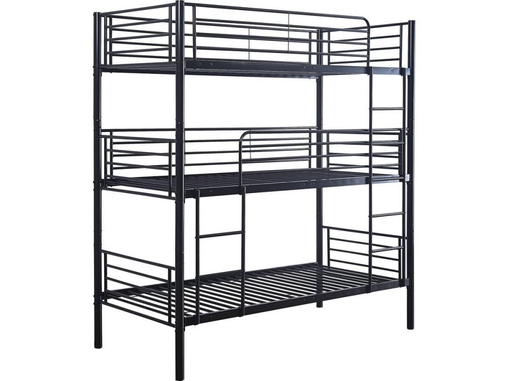 HAVIN Triple Metal Bunk Bed - 90 x 190 cm - Black