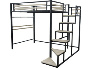 LENA metal loft bed with staircase - 140 x 200 cm - black