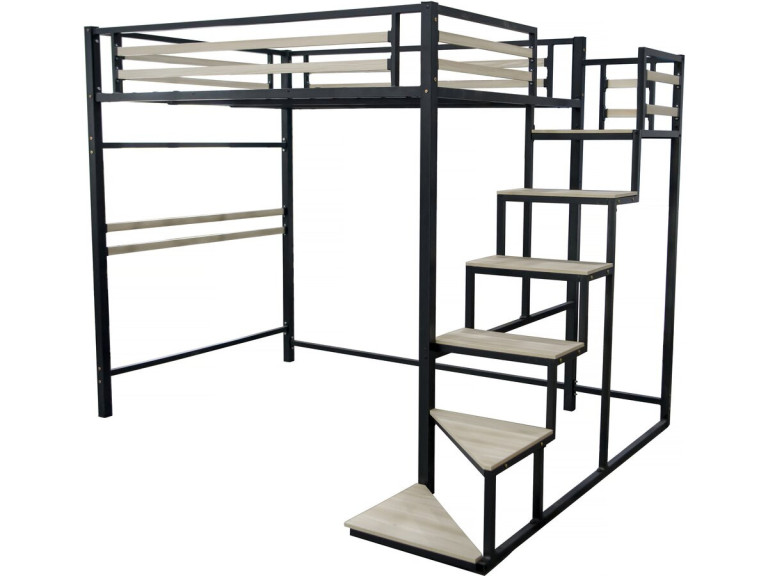 LENA metal loft bed with staircase - 140 x 200 cm - black