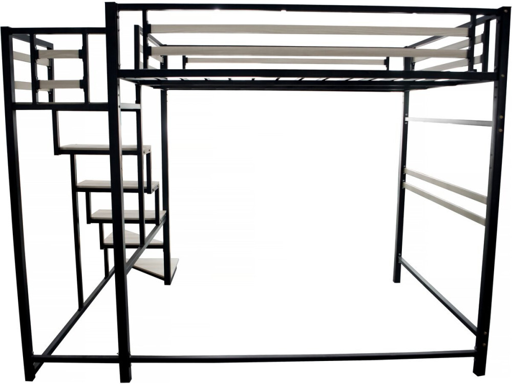 LENA metal loft bed with staircase - 140 x 200 cm - black