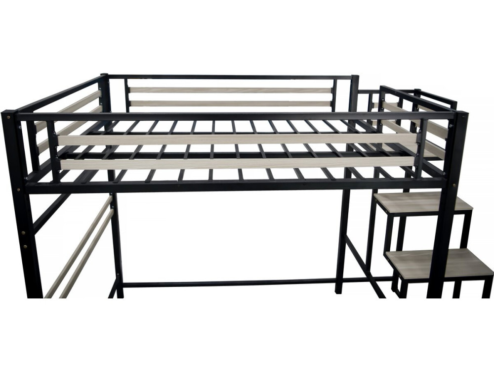LENA metal loft bed with staircase - 140 x 200 cm - black