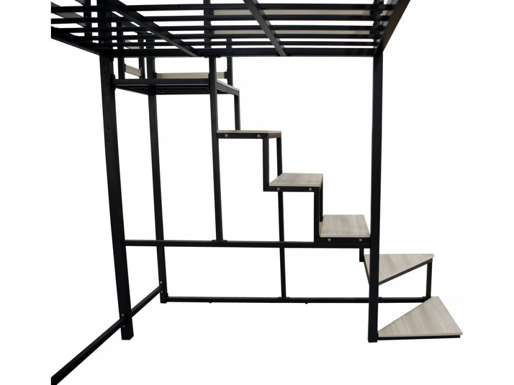 LENA metal loft bed with staircase - 140 x 200 cm - black
