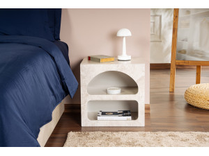 Lorin" wooden bedside table 50 x 40 x 50 cm - travertine marble 2