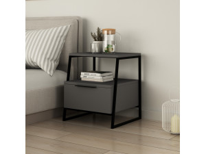 Pal" wooden bedside table - 45 x 40 x 50 cm - Charcoal grey 2