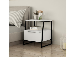 Pal" wooden bedside table 45 x 40 x 50 cm - White 2