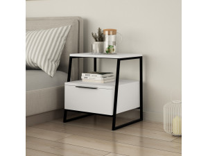 Pal" wooden bedside table 45 x 41 x 50 cm - White 2