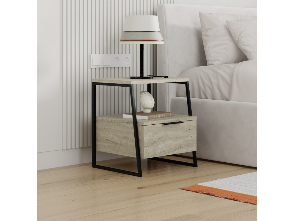 Pal" wooden bedside table - 45 x 40 x 50 cm - Travertine