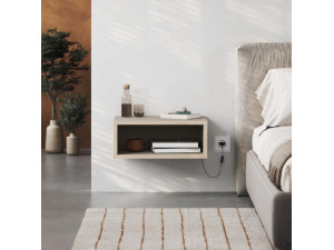 Brik" bedside table with LED lighting in wood - 45 x 30 x 18 cm - Sandstone 2