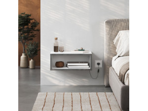 Brik" bedside table with LED lighting in wood - 45 x 30 x 18 cm - White 2