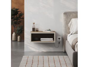 Brik" wooden bedside table with LED light - 45 x 30 x 18 cm - Brown 2