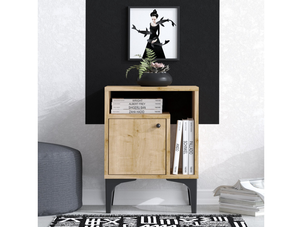 Nuno" wooden bedside table - 40 x 35 x 55 cm - Beige