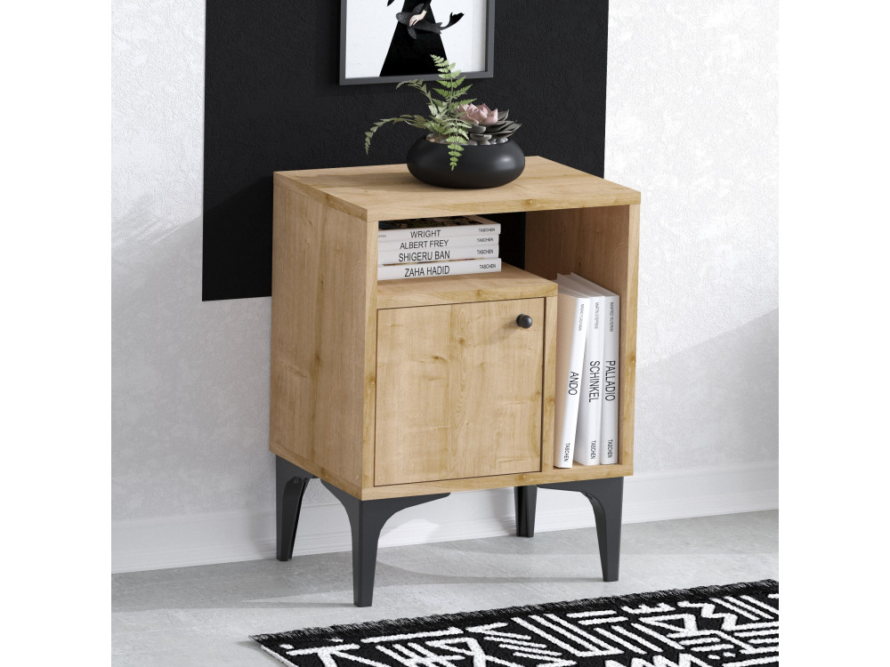 Nuno" wooden bedside table - 40 x 35 x 55 cm - Beige