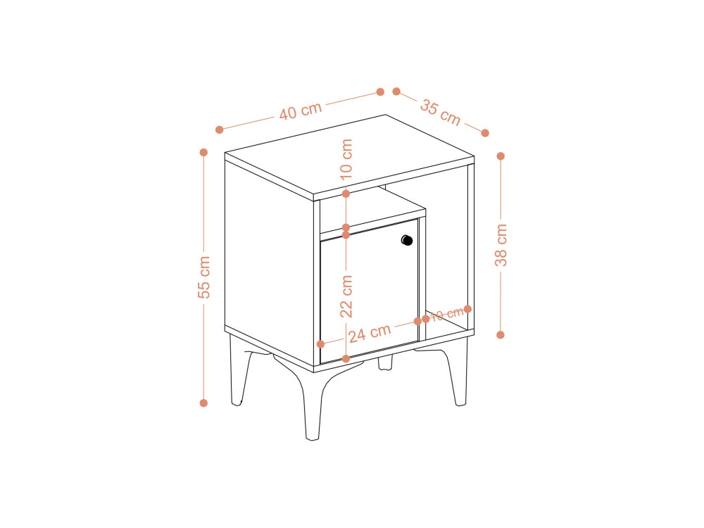 Nuno" wooden bedside table - 40 x 35 x 55 cm - Beige
