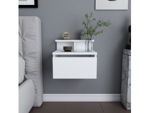 Alice" wooden wall-mounted bedside table - 40 x 32 x 35 cm - White 2