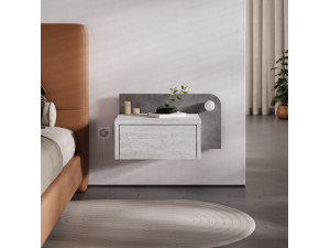 Dotta" bedside table with wooden bulb - 52 x 30 x 28 cm - Grey 2