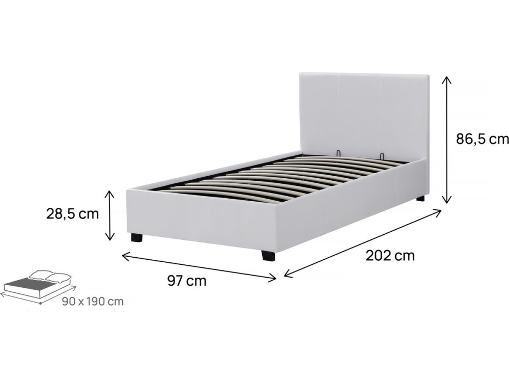 Storage bed  "Carla"- 90 x 190 cm -White
