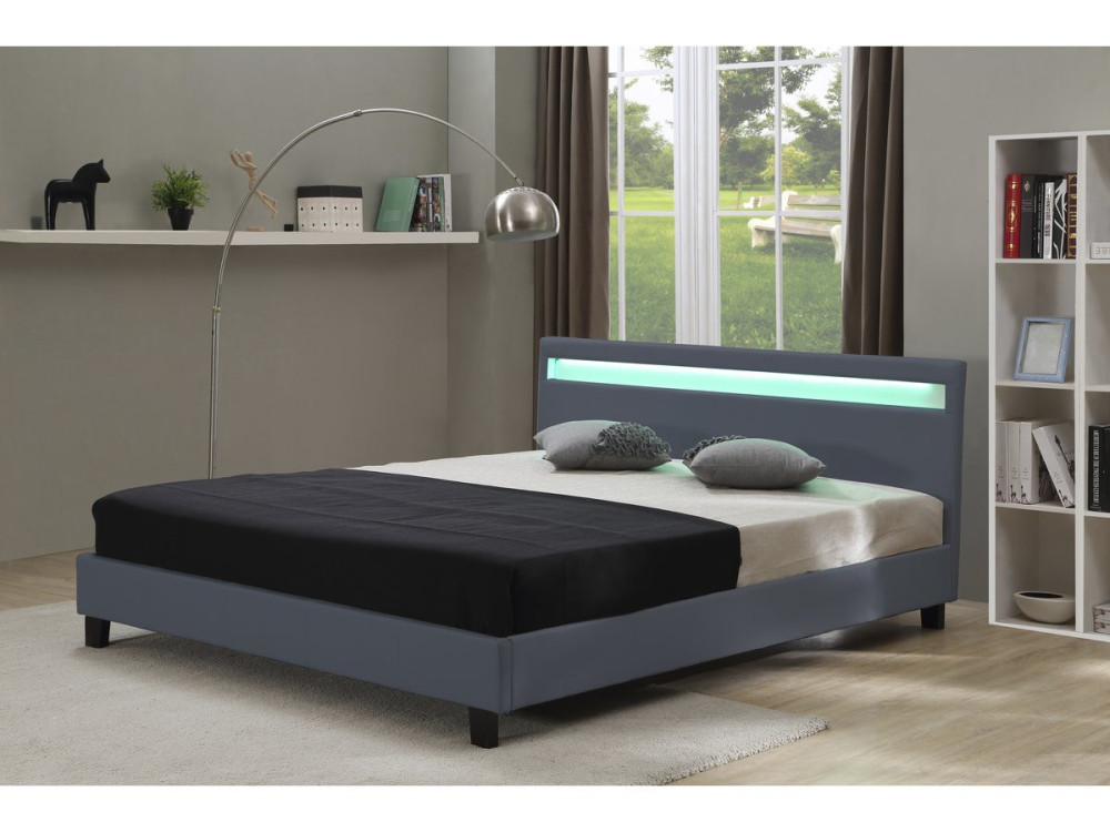 Bed with LED "Maria" - 140 x 190 cm - Grey