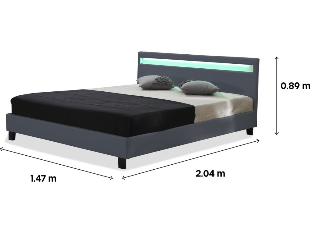 Bed with LED "Maria" - 140 x 190 cm - Grey