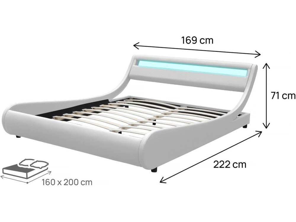 Bed with led "Natacha" - 160 x 200 cm - White