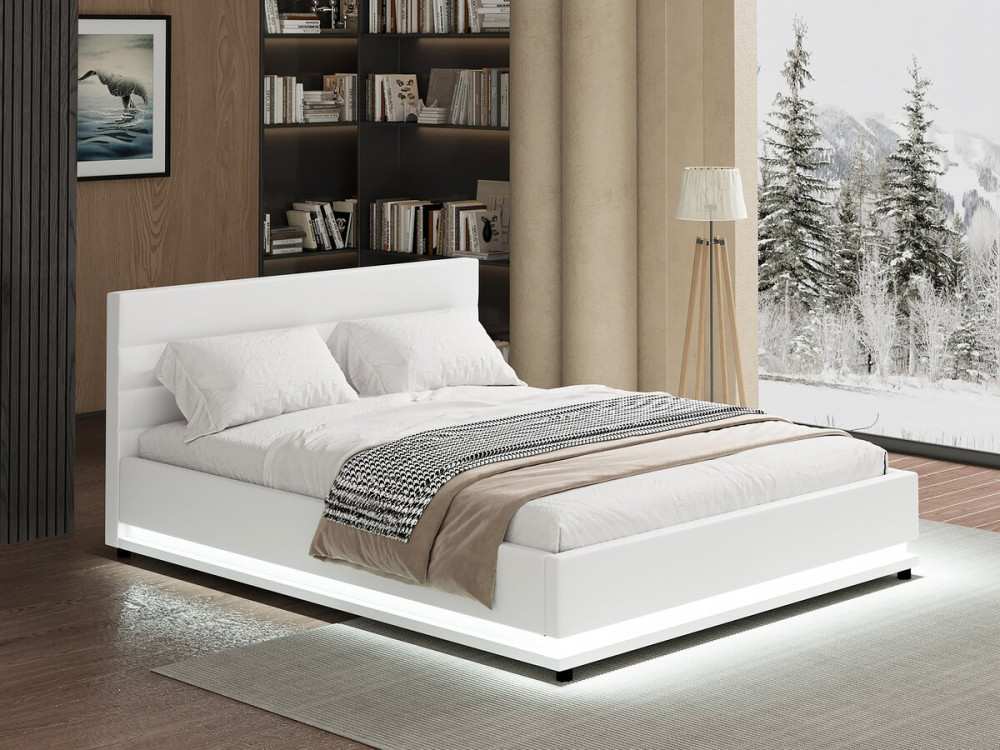 Bed with storage and led "Anastasia" - 140 x 190 cm - White