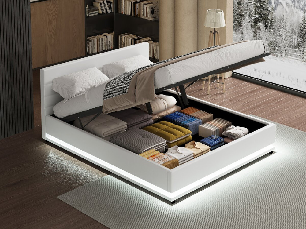 Bed with storage and led "Anastasia" - 140 x 190 cm - White