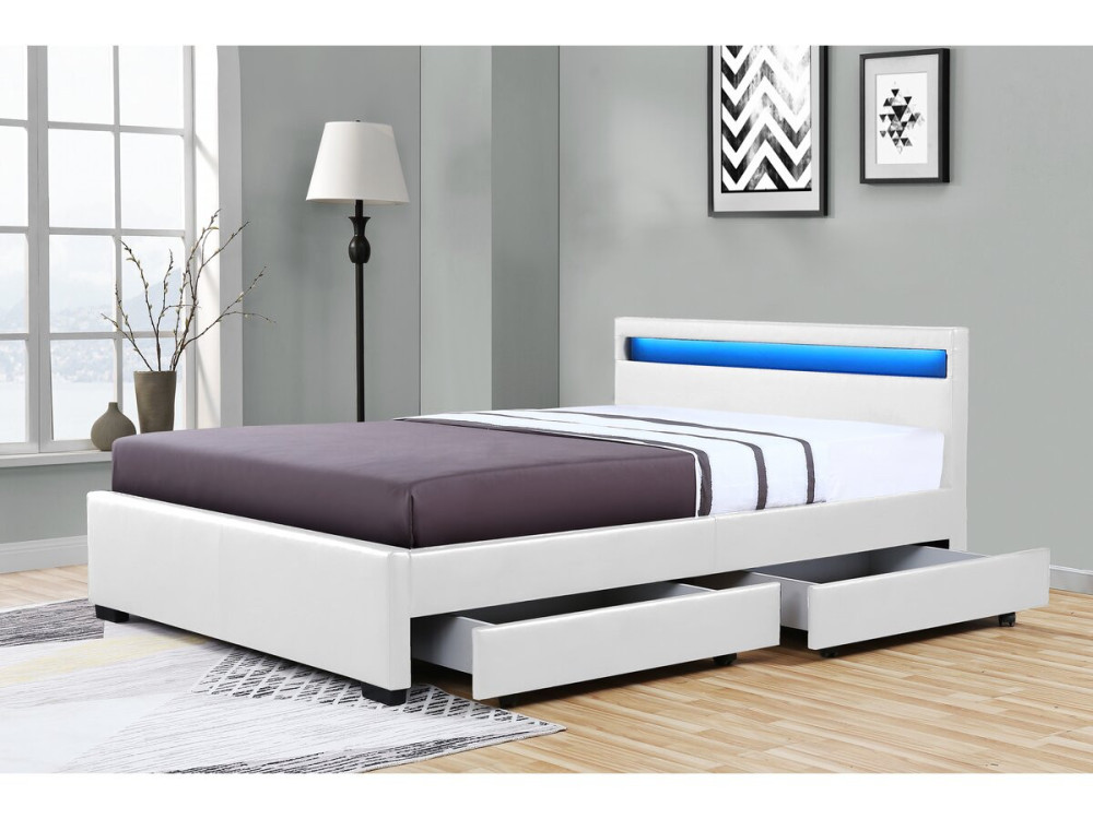 LED light bed "Nico" - 140 × 190 cm - White