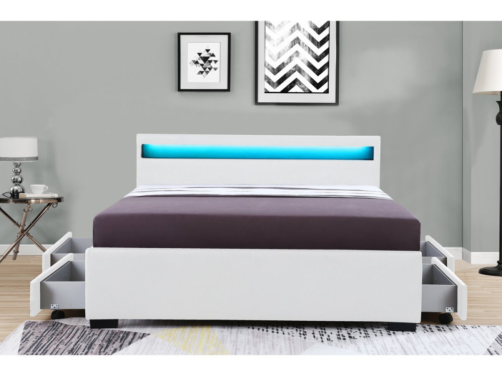 LED light bed "Nico" - 140 × 190 cm - White