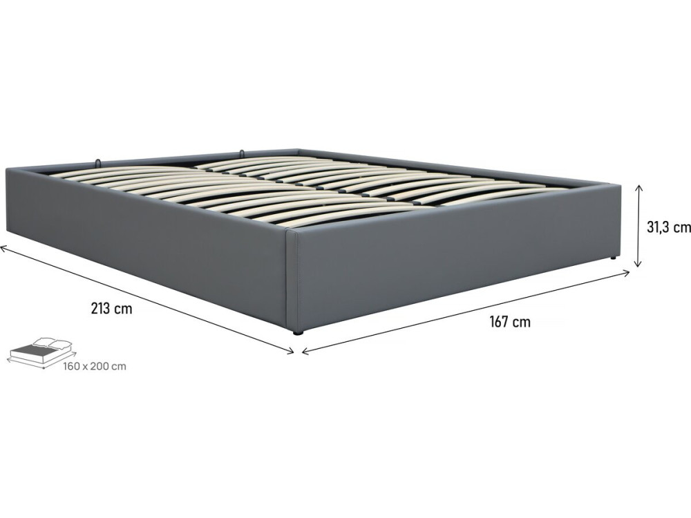 PVC double bed with storage "Ava" - 160 x 200 cm - Grey