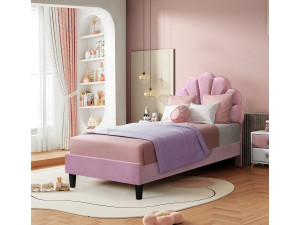 Manon" velvet seashell bed - 90 x 190 cm - Pink 2