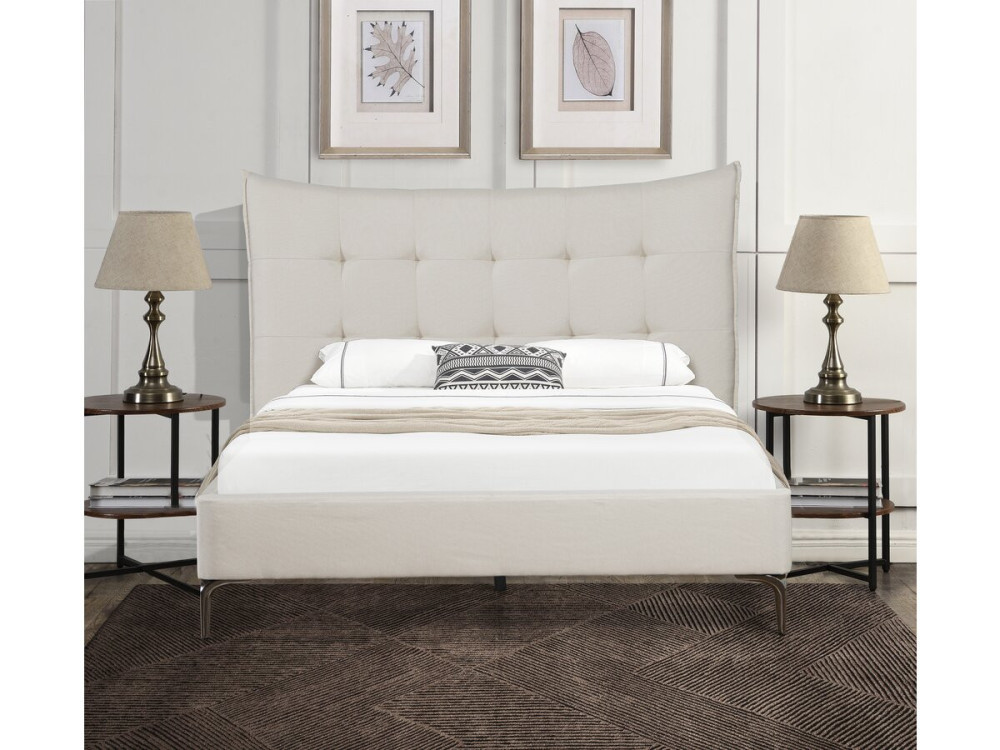 Aspen upholstered fabric double bed 140 x 190 cm - Beige