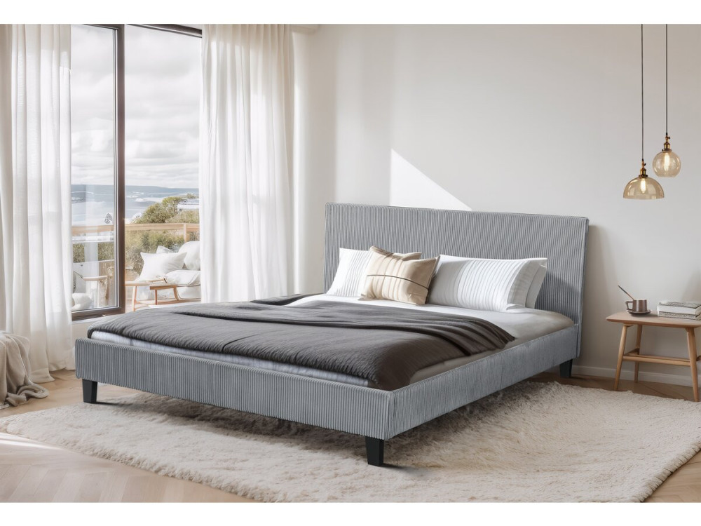 Ambre Corduroy Bed - 140 x 190 - Grey