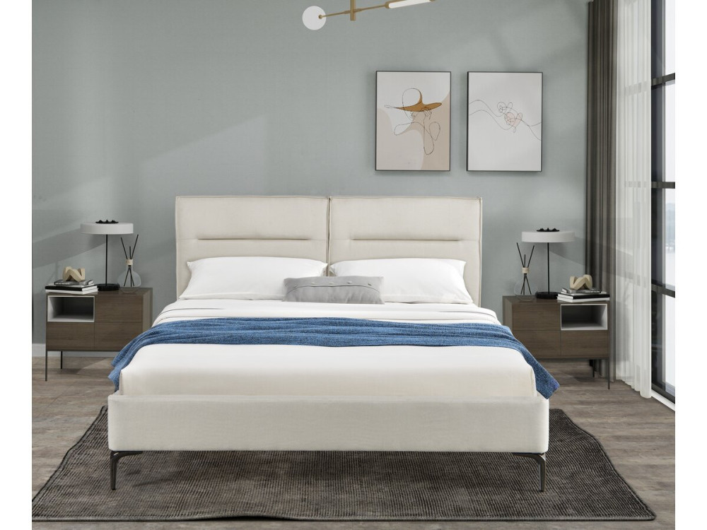 Double bed in designer fabric "Moritz" - 160 x 200 cm - Beige