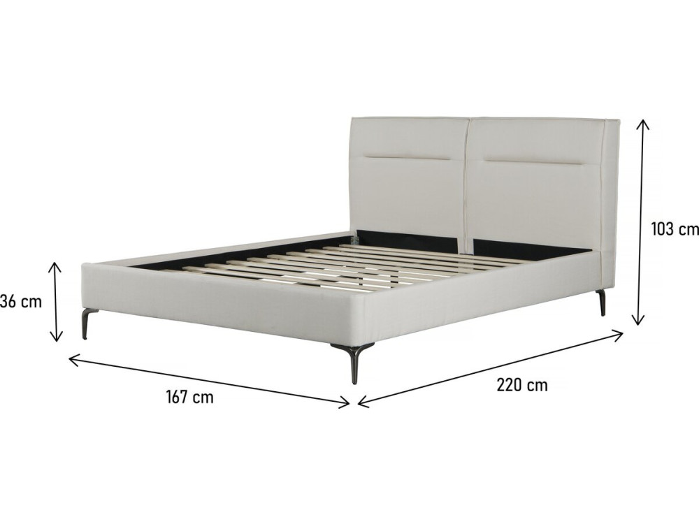 Double bed in designer fabric "Moritz" - 160 x 200 cm - Beige