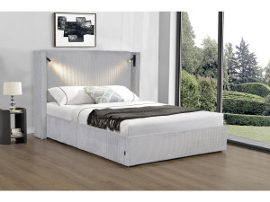 Corduroy double bed with integrated box and lamp "Cortina" - 140 x 190 cm - Grey 2