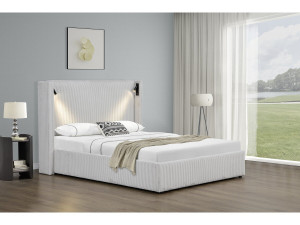 Corduroy double bed with integrated box and lamp "Cortina" - 140 x 190 cm- Beige 2