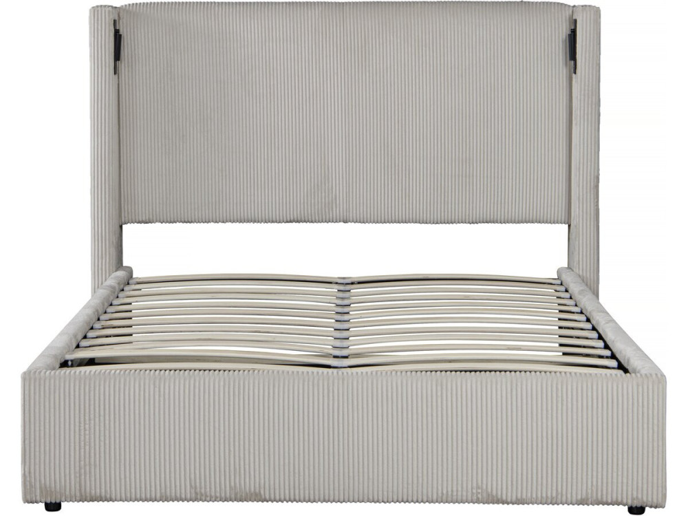 Corduroy double bed with integrated box and lamp "Cortina" - 140 x 190 cm- Beige
