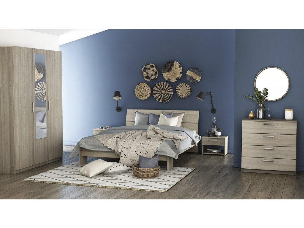 Pricy" wooden double bed - 140 x 200 cm - Beige