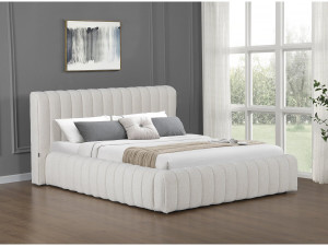Tignes" fabric double bed with box - 140 x 190 cm - Beige 2