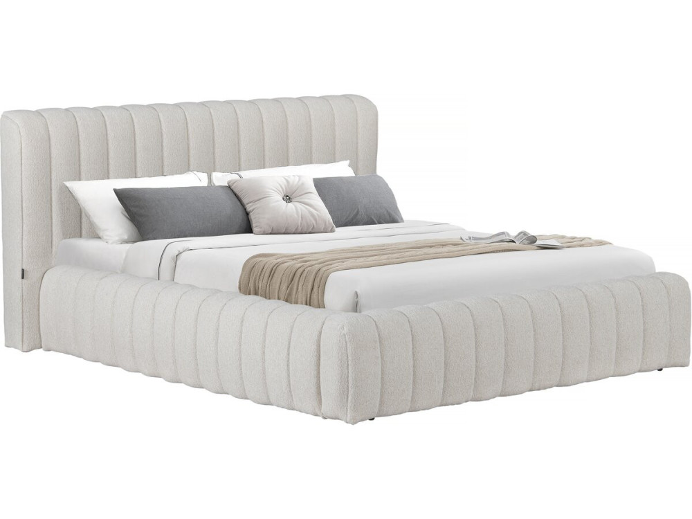 Tignes" fabric double bed with box - 160 x 200 cm - Beige
