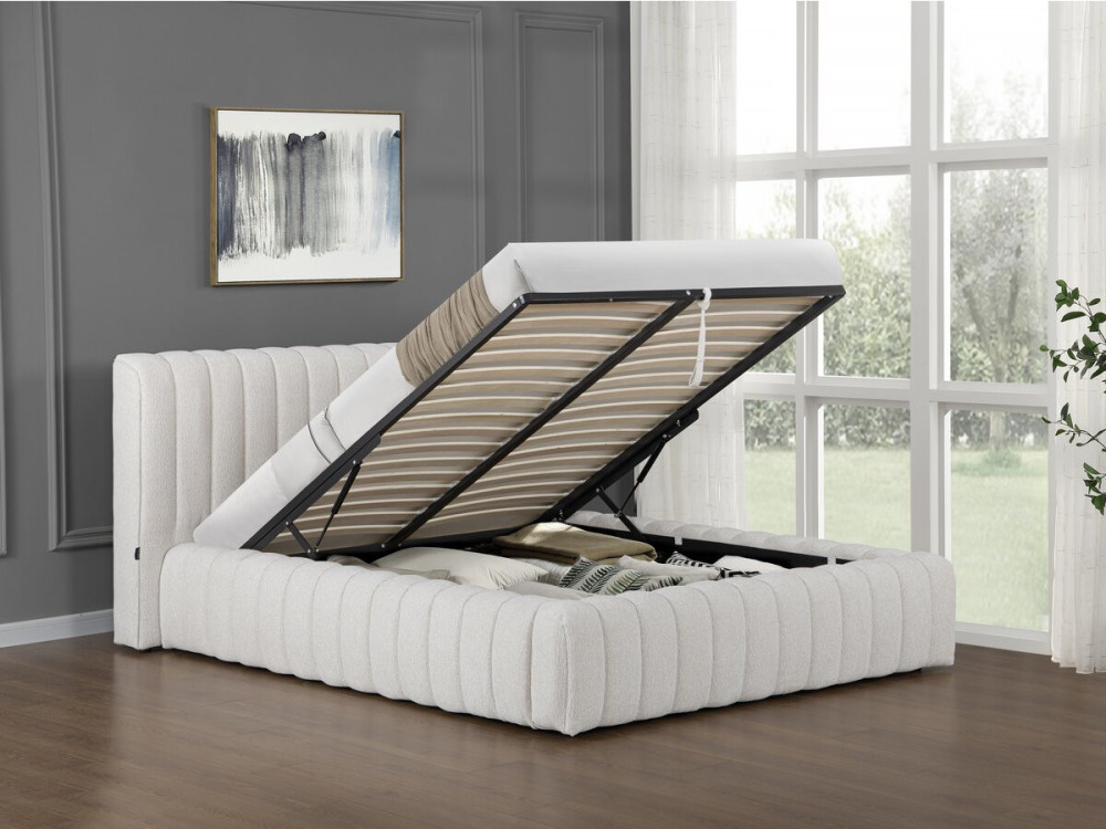 Tignes" fabric double bed with box - 160 x 200 cm - Beige