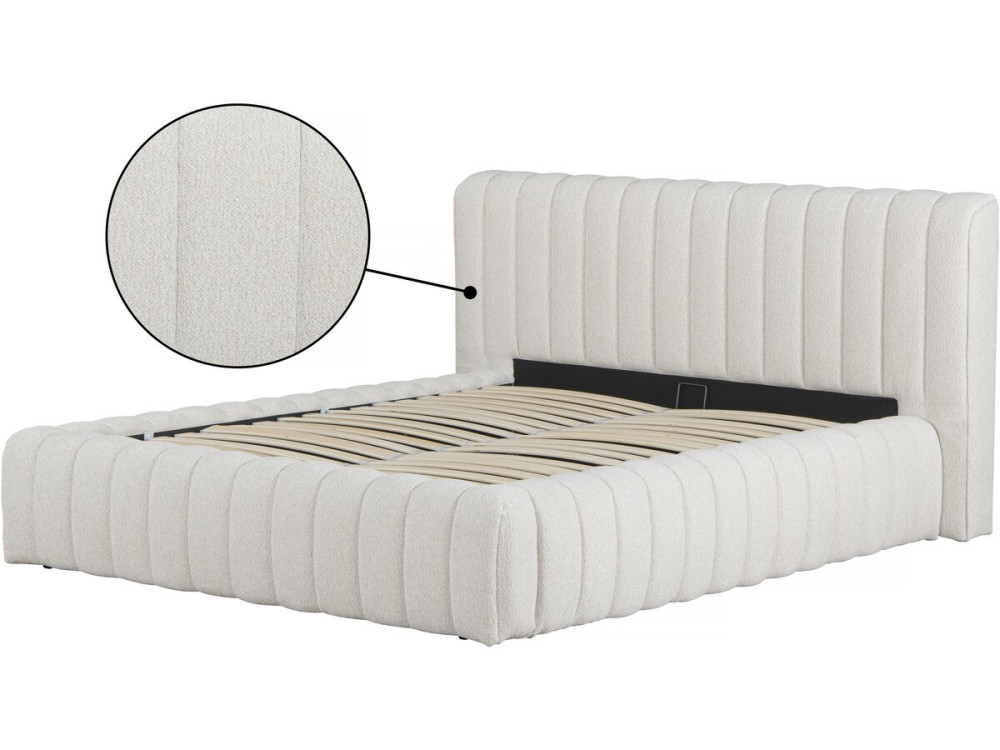 Tignes" fabric double bed with box - 160 x 200 cm - Beige