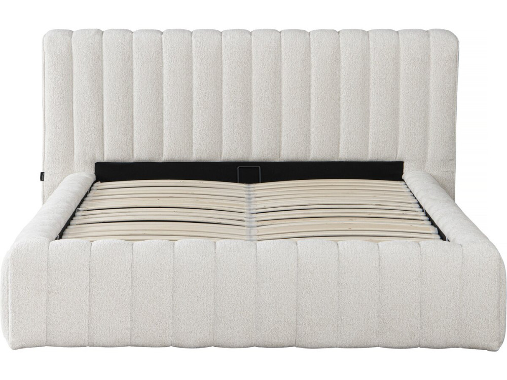 Tignes" fabric double bed with box - 160 x 200 cm - Beige