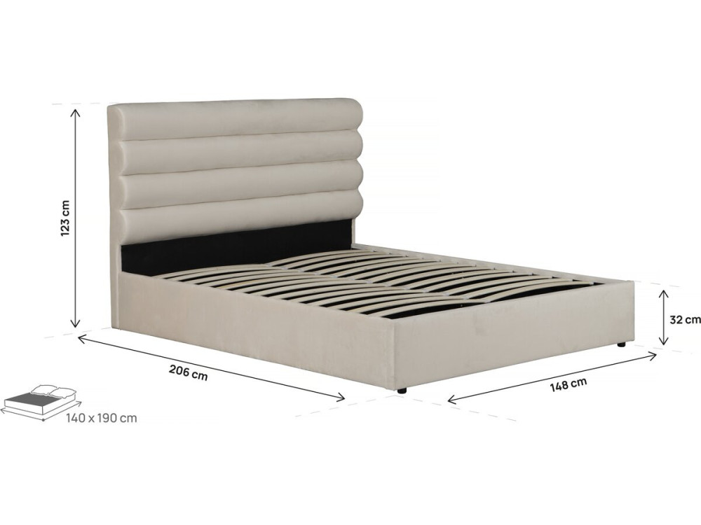 Livigno" design velvet double bed - 140 x 190 cm - Beige