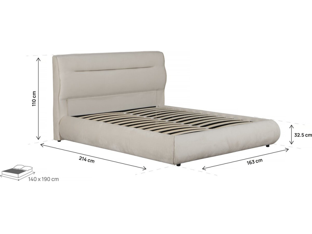 Chamonix" double bed with velvet trunk - 140 x 190 cm - Beige