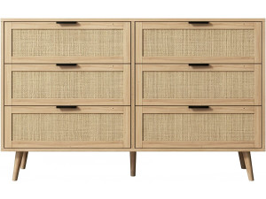 Preston" wood and cane chest of drawers - 120 x 40 x 75 cm - Beige