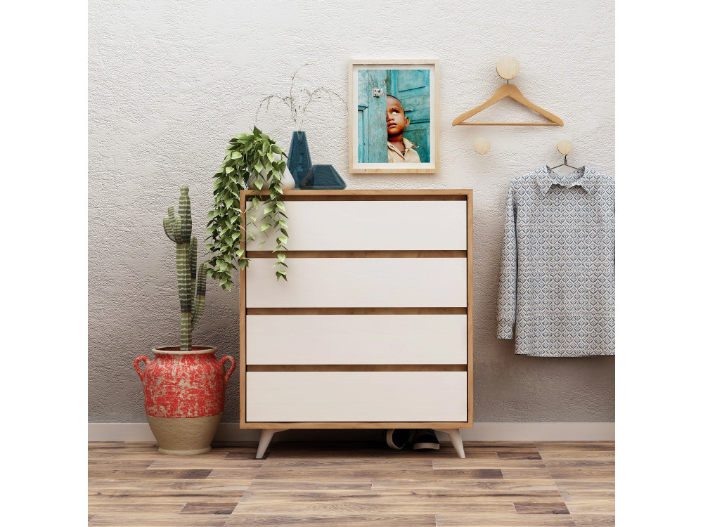 Suvera" wooden chest - 70 x 40 x 86 cm - Beige