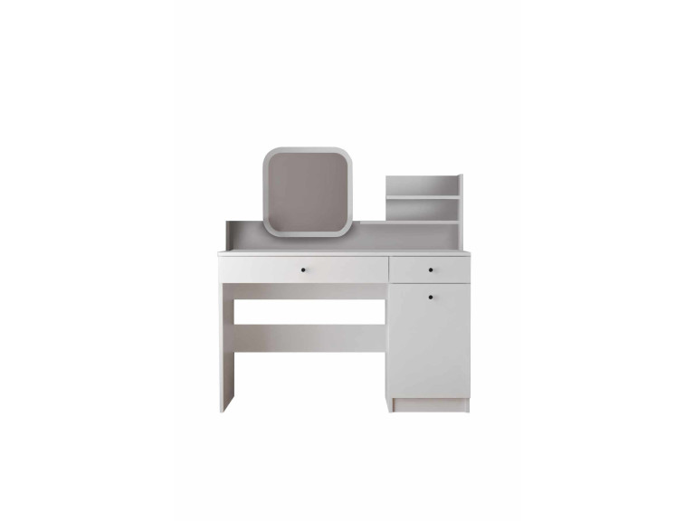 Harmony Square" dressing table with wooden mirror - 124 x 40 x 135 cm - White