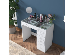 Soma" dressing table with integrated wooden drawers - 90 x 44 x 80 cm - White 2